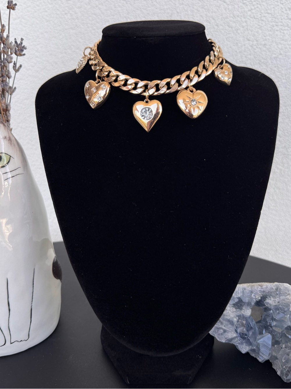 Chunky Gold Heart Charms Bracelet